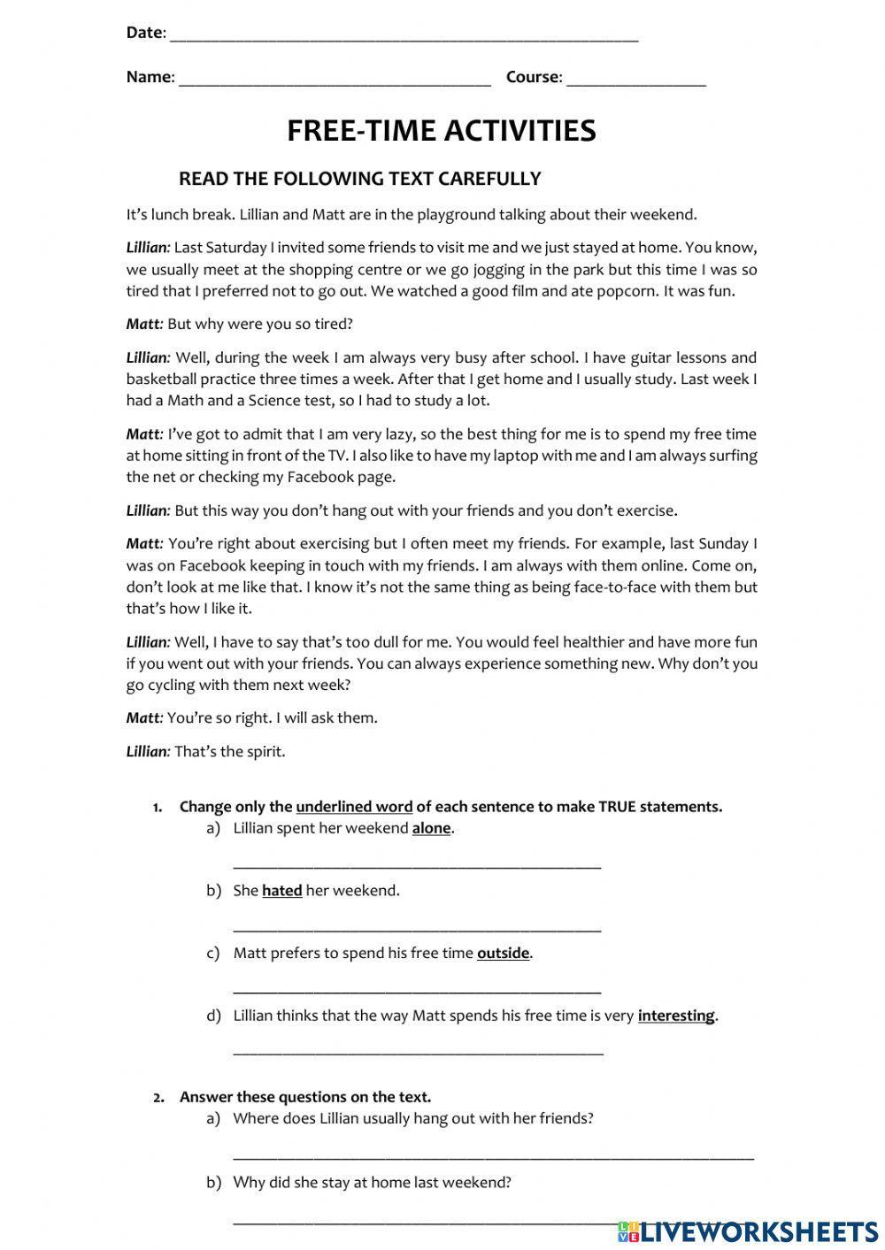 Free-time Activities Free-time Activities