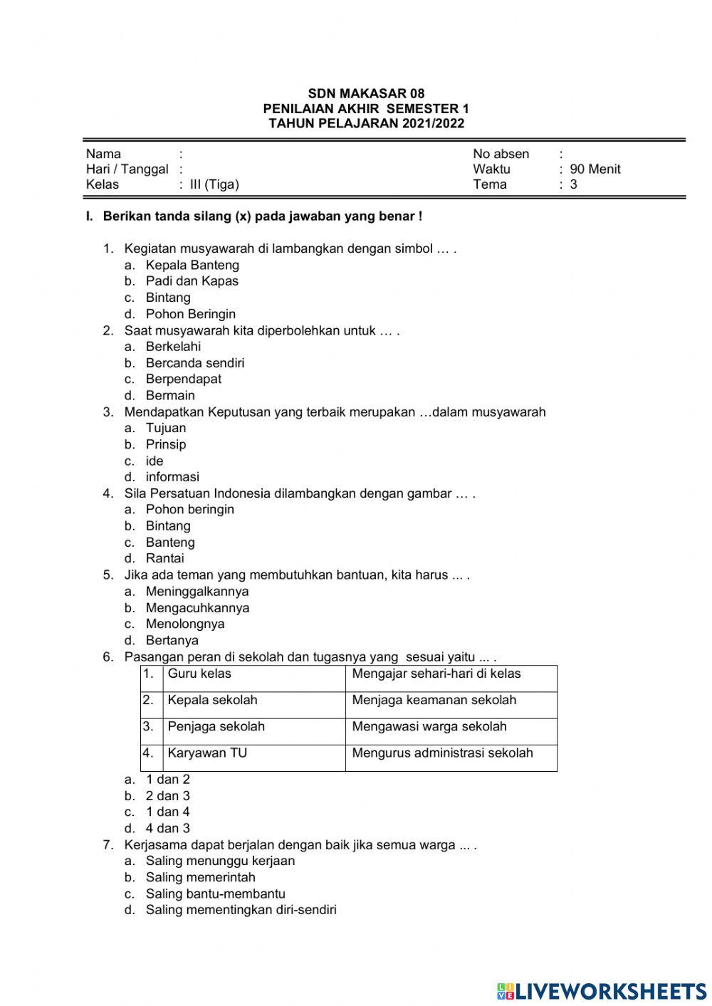 Soal PAS Tema 3 Ganjil