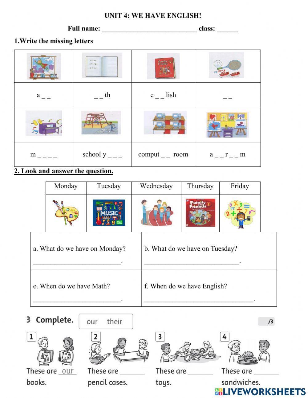 Lớp 4- unit 4- we have english