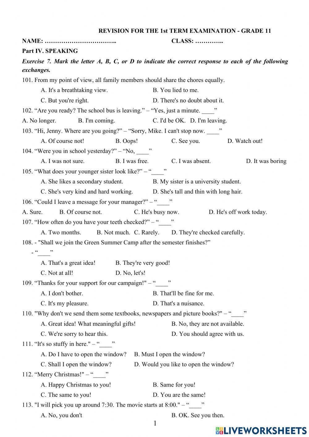 ĐỀ CƯƠNG ÔN TẬP HỌC KỲ I - ANH 11 (Phần 2)