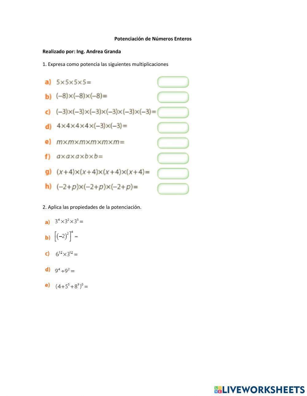 Potenciación de Números Enteros