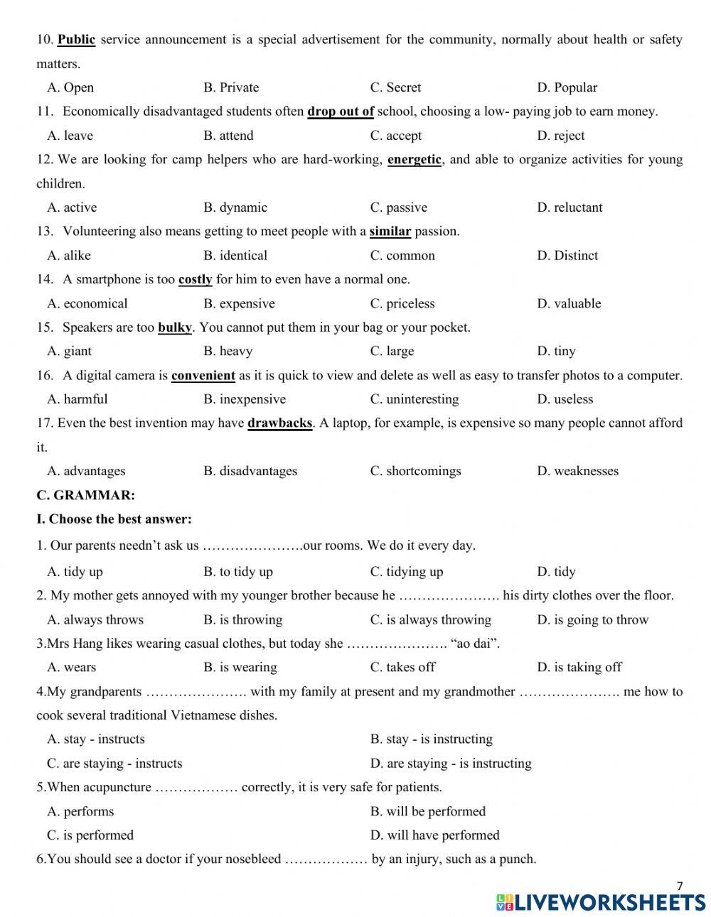 ĐỀ CƯƠNG ÔN TẬP HK 1 - ANH 10 (Phần 1)