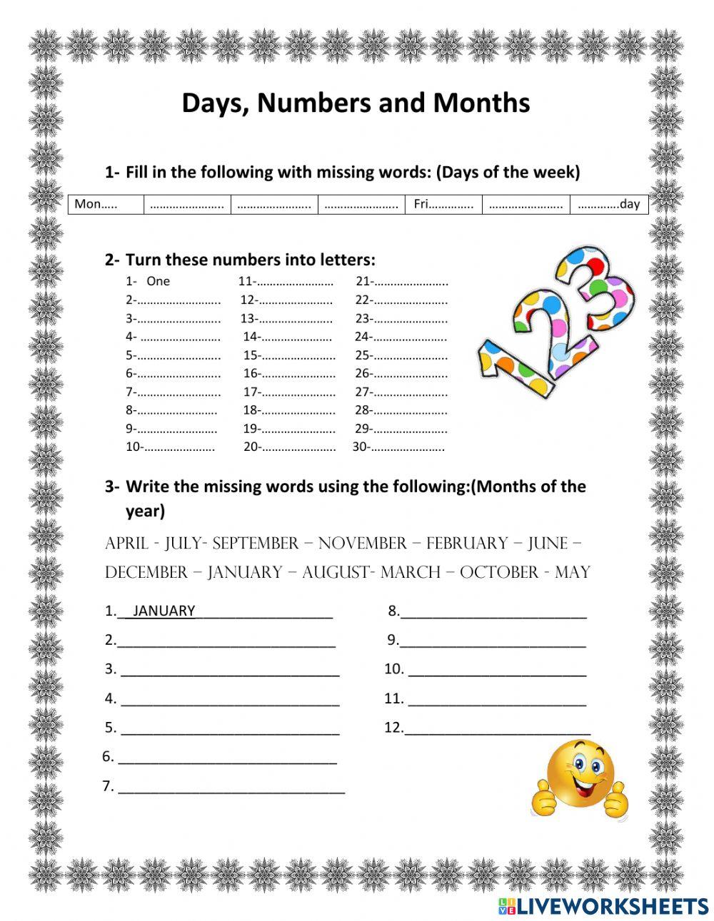 Numbers, Months and Days