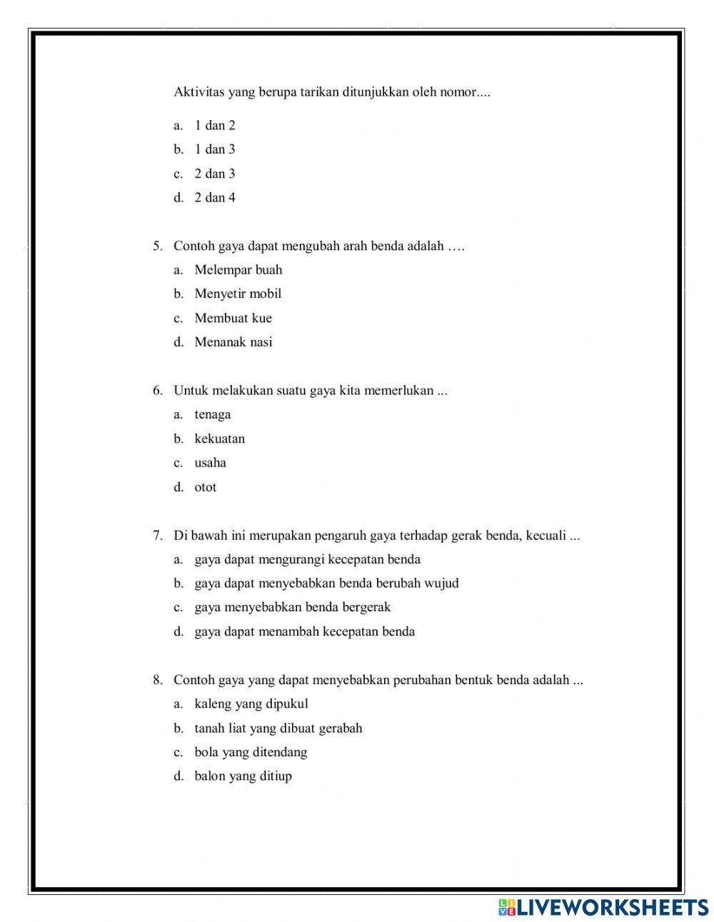 Soal evaluasi ipa -gaya-