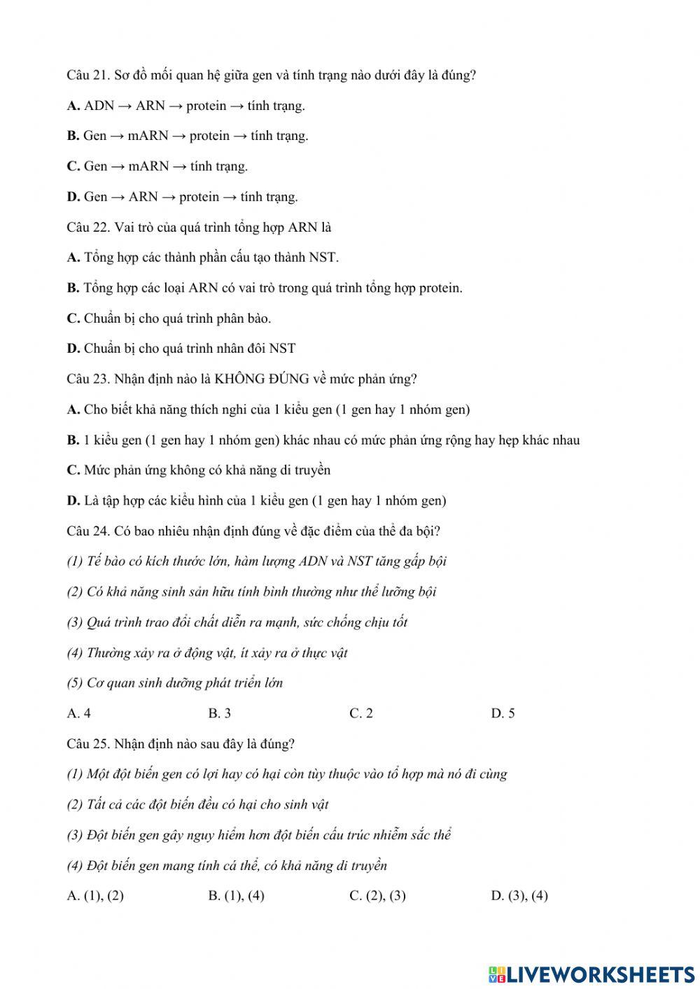 Phiếu bài tập số 2 sinh 9  cuối ki 1