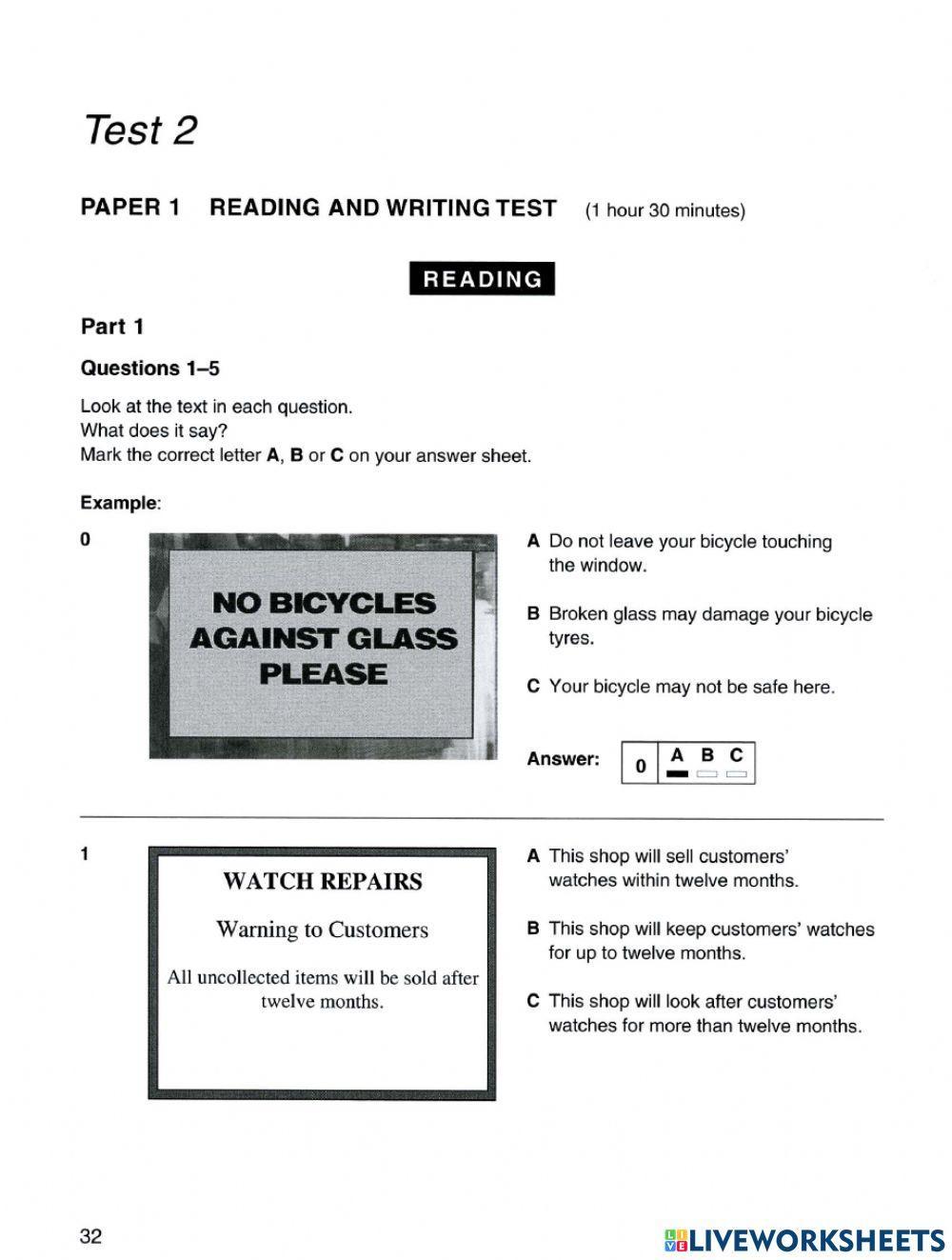 Level 5 Reading Final Test