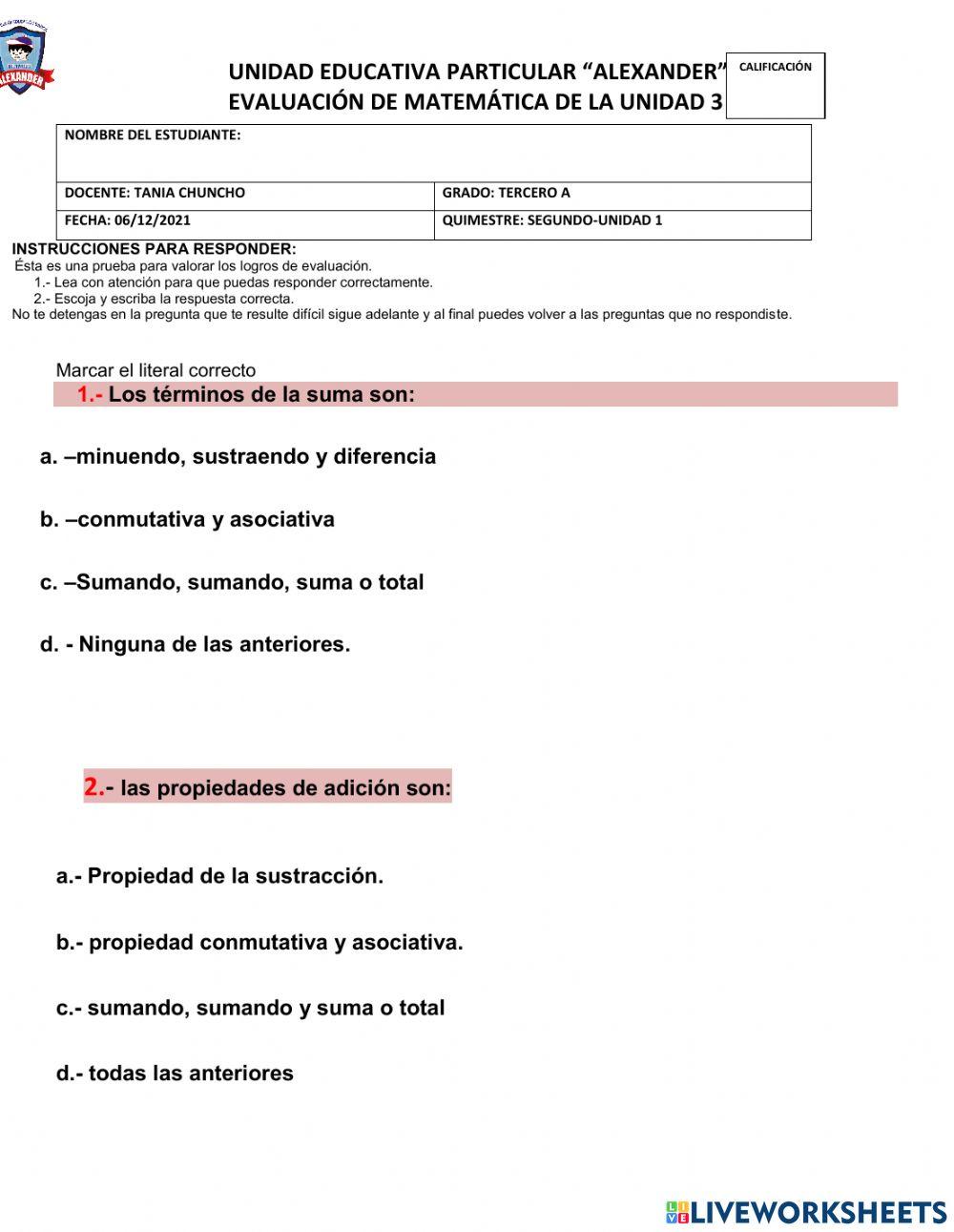 Examen de matemática