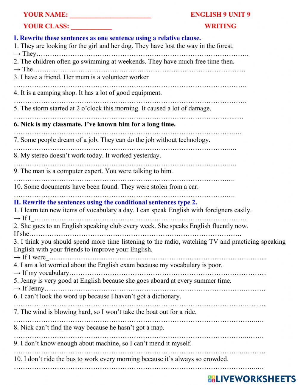 English 9 unit 9 write