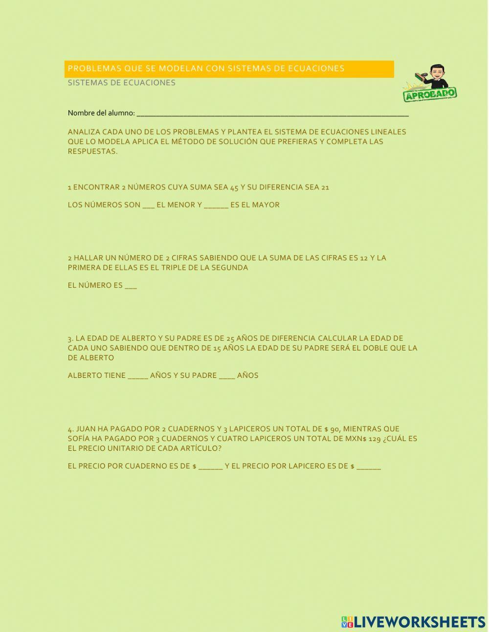 Problemas con sistemas de ecuaciones