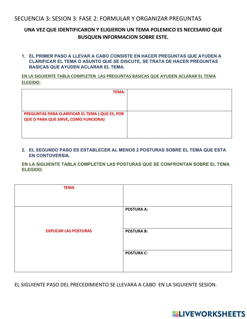 Secuencia 3: fase ii: formular y organizar preguntas sobre temas polemicos