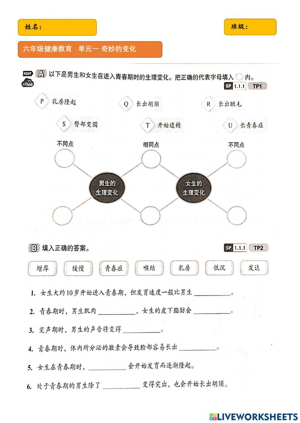 六年级健康教育