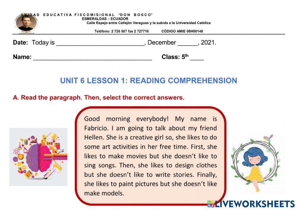 Reading Likes a… | Free Interactive Worksheets | 1710967