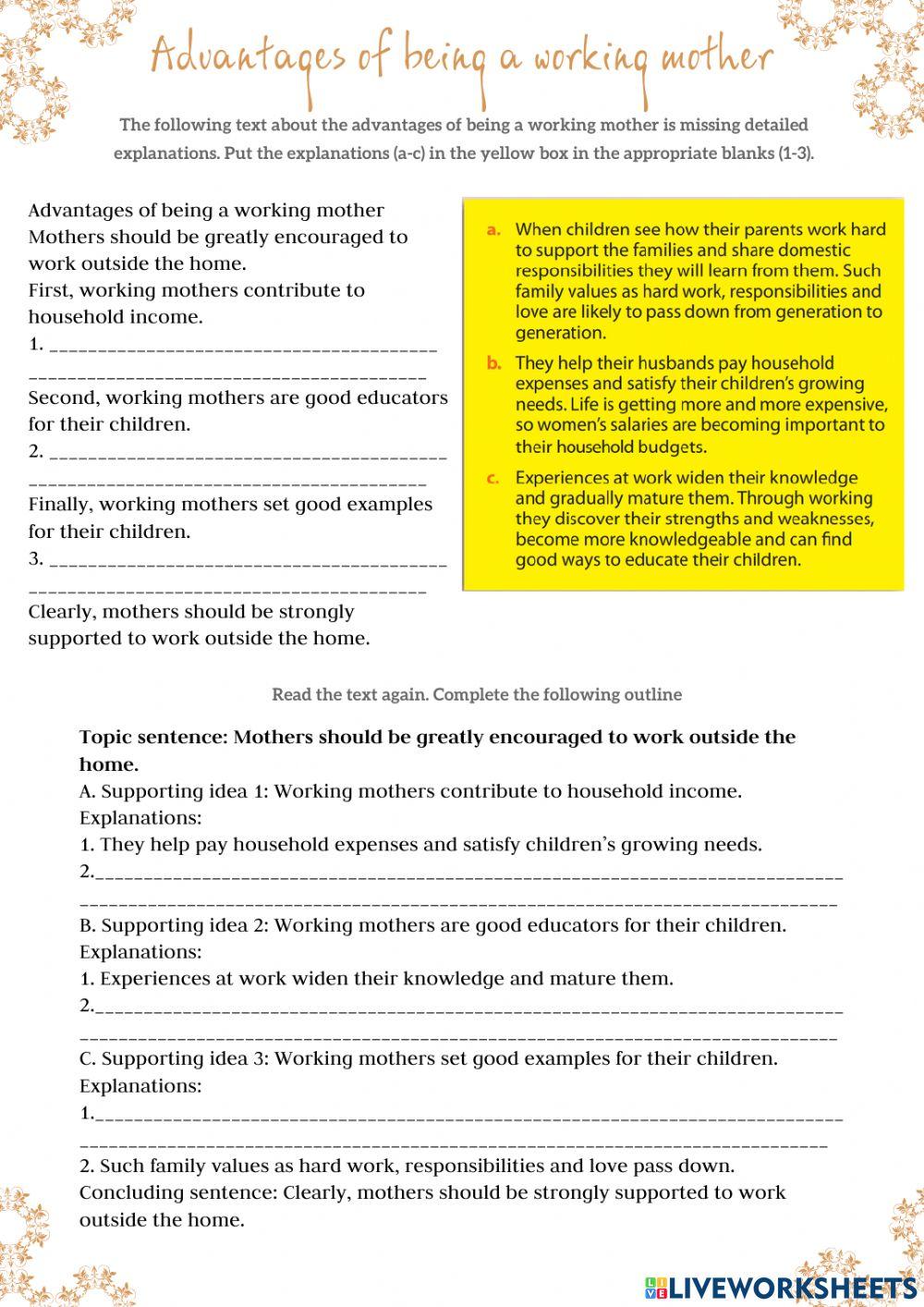 Advantages of being a working mother online exercise for live worksheets