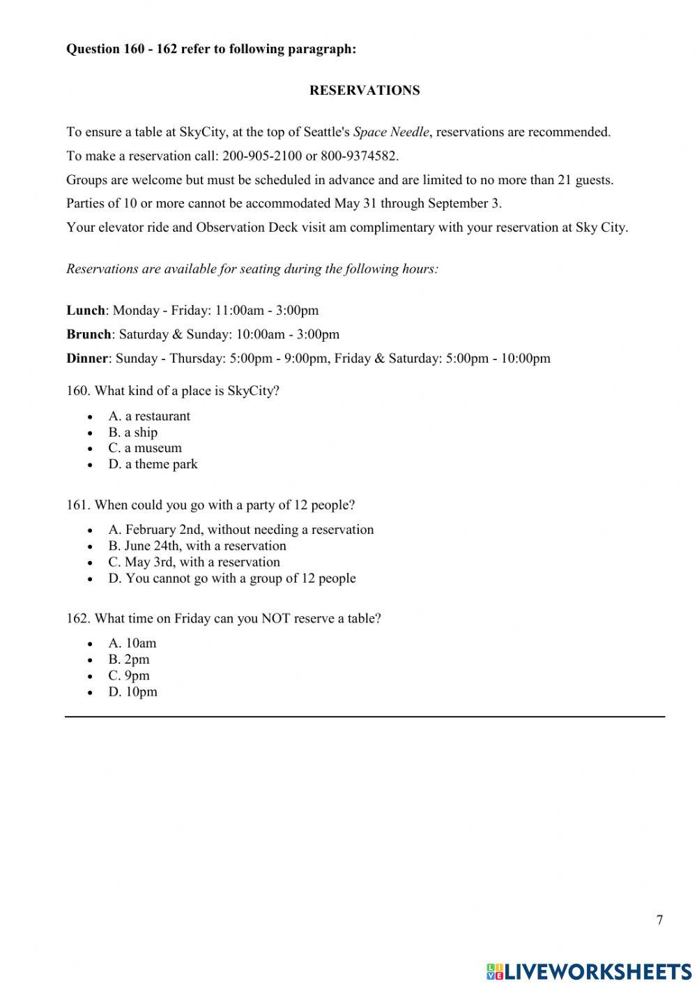 Vocabulary and Reading Test