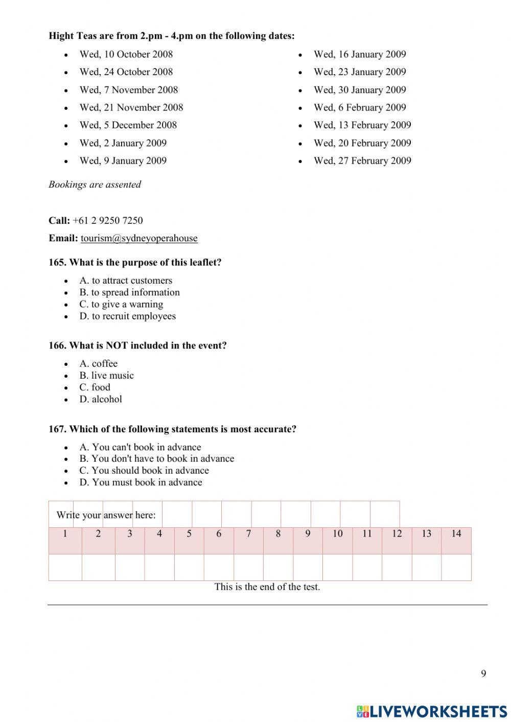 Vocabulary and Reading Test