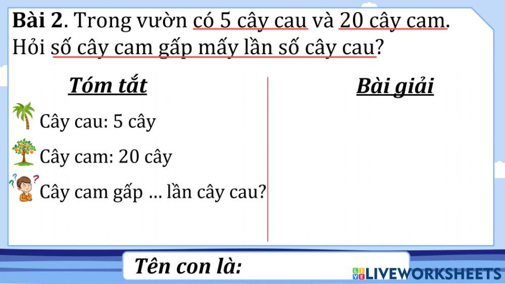 Bài 2 - so sánh số lớn gấp mấy lần số bé Bài 2 - so sánh số lớn gấp mấy lần số bé