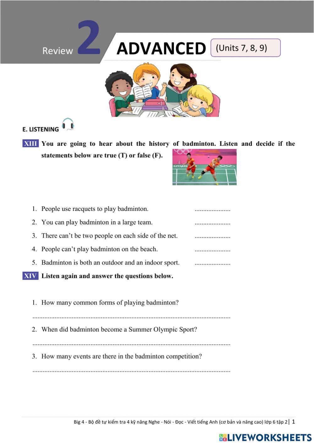 English 6 Big4 Review 2 - Unit 7,8,9 - Listening and Writing Skills