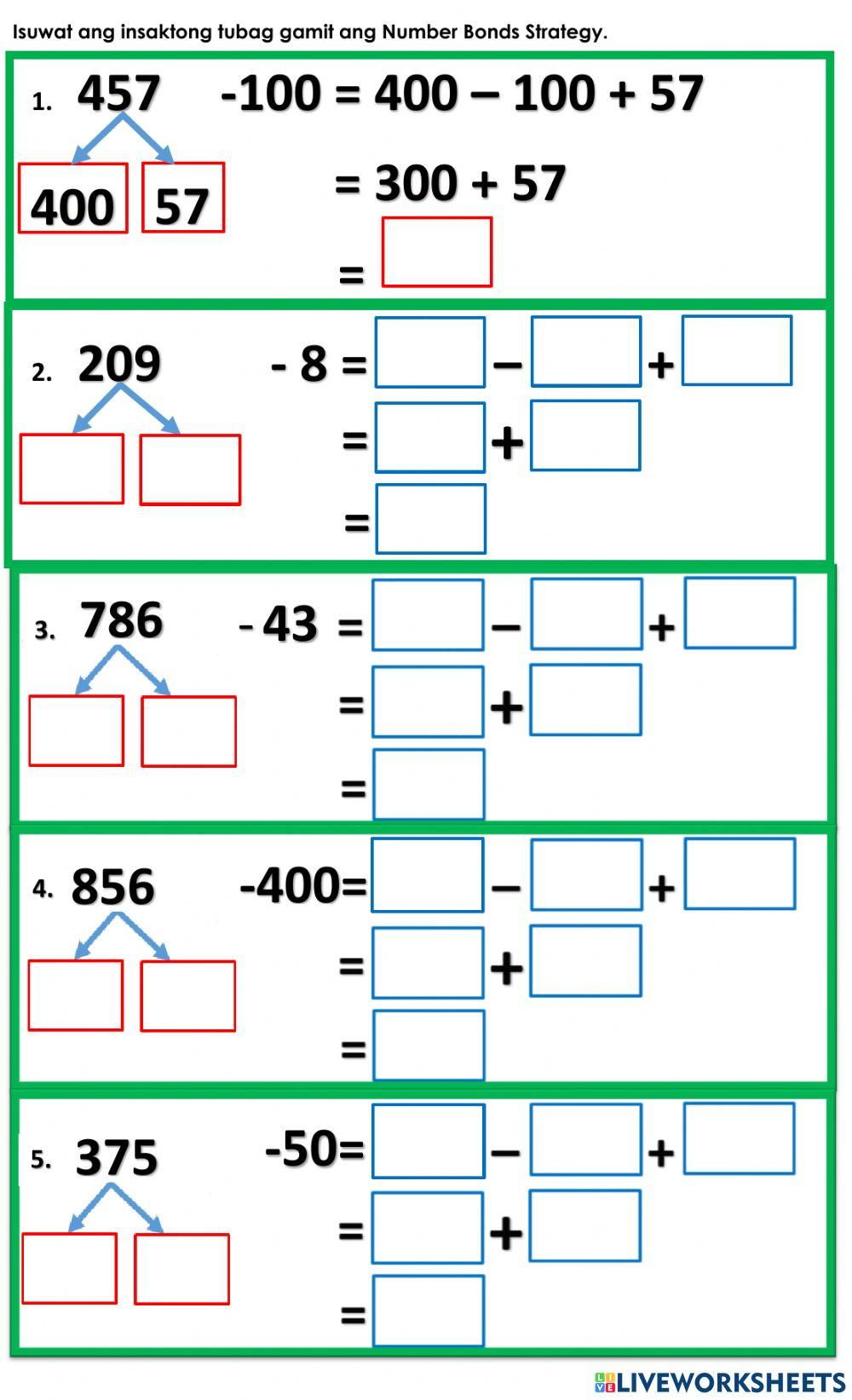 Subtraction using number bonds theory