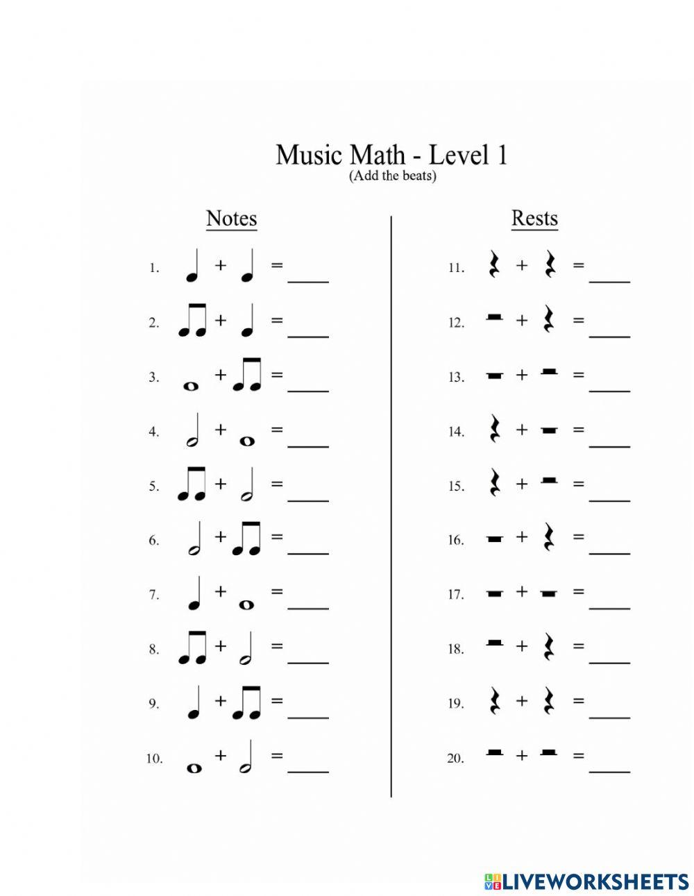 Musical maths online exercise for live worksheets