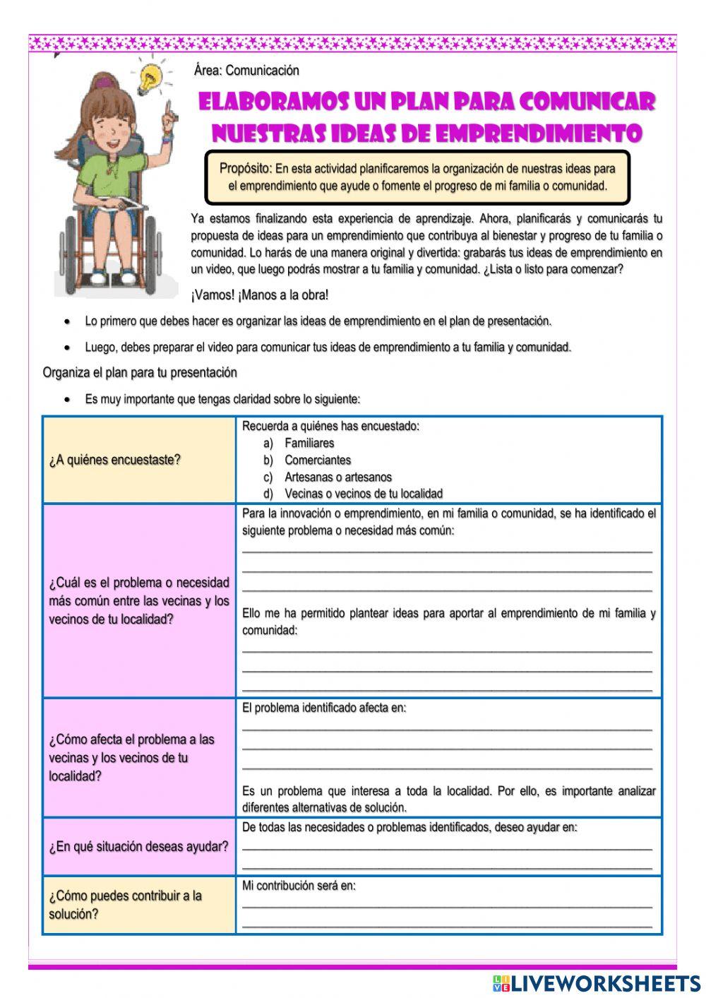 Elaboramos un plan para comunicar nuestras ideas de emprendimiento