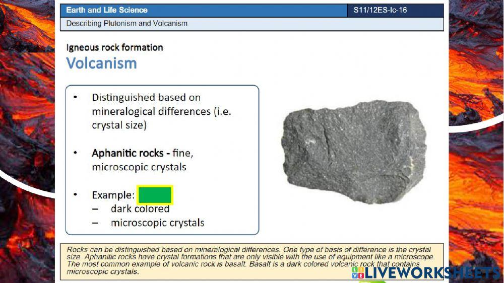 Describing Plutonism and Volcanism