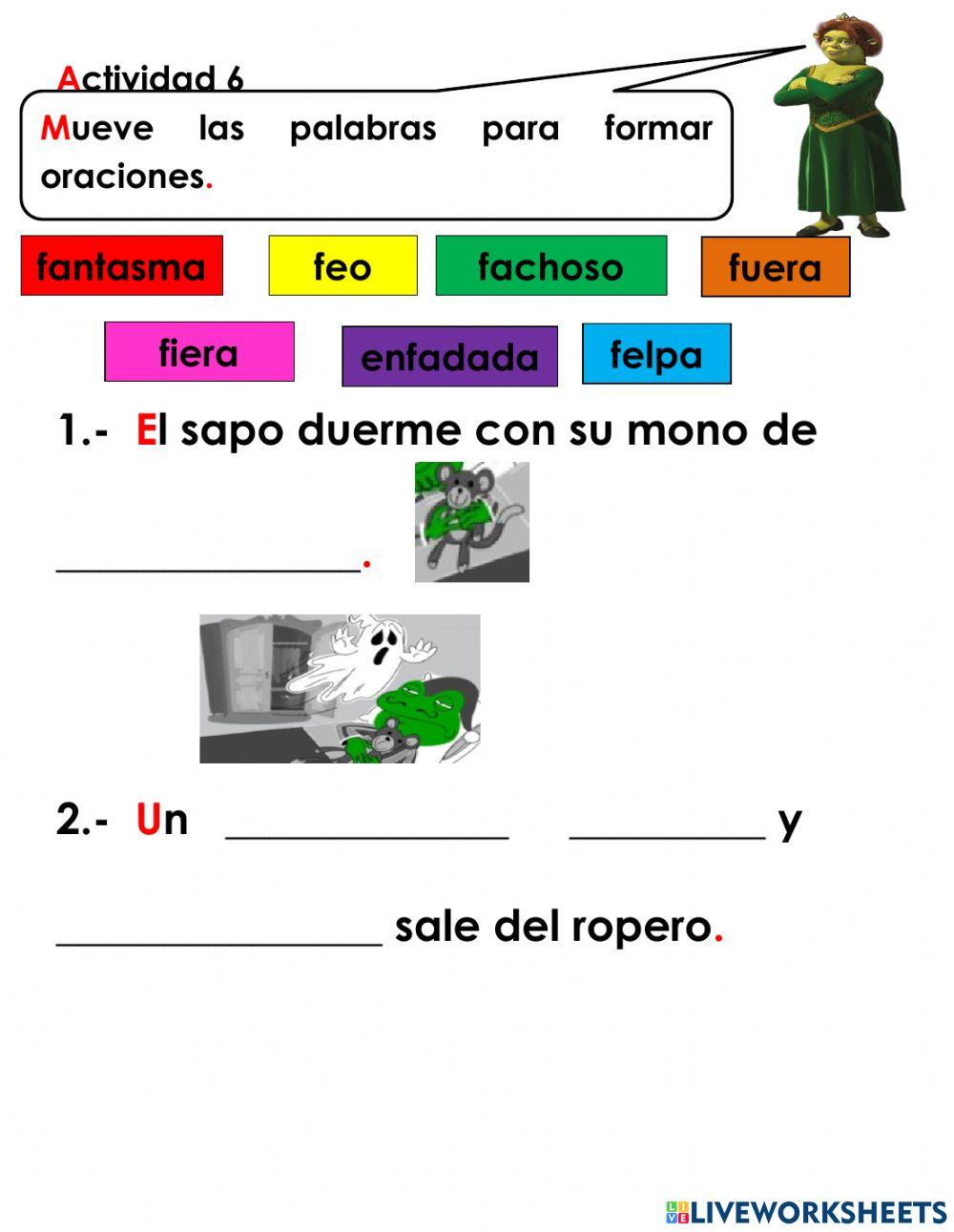 Actividad 3 formar oraciones con palabras con f
