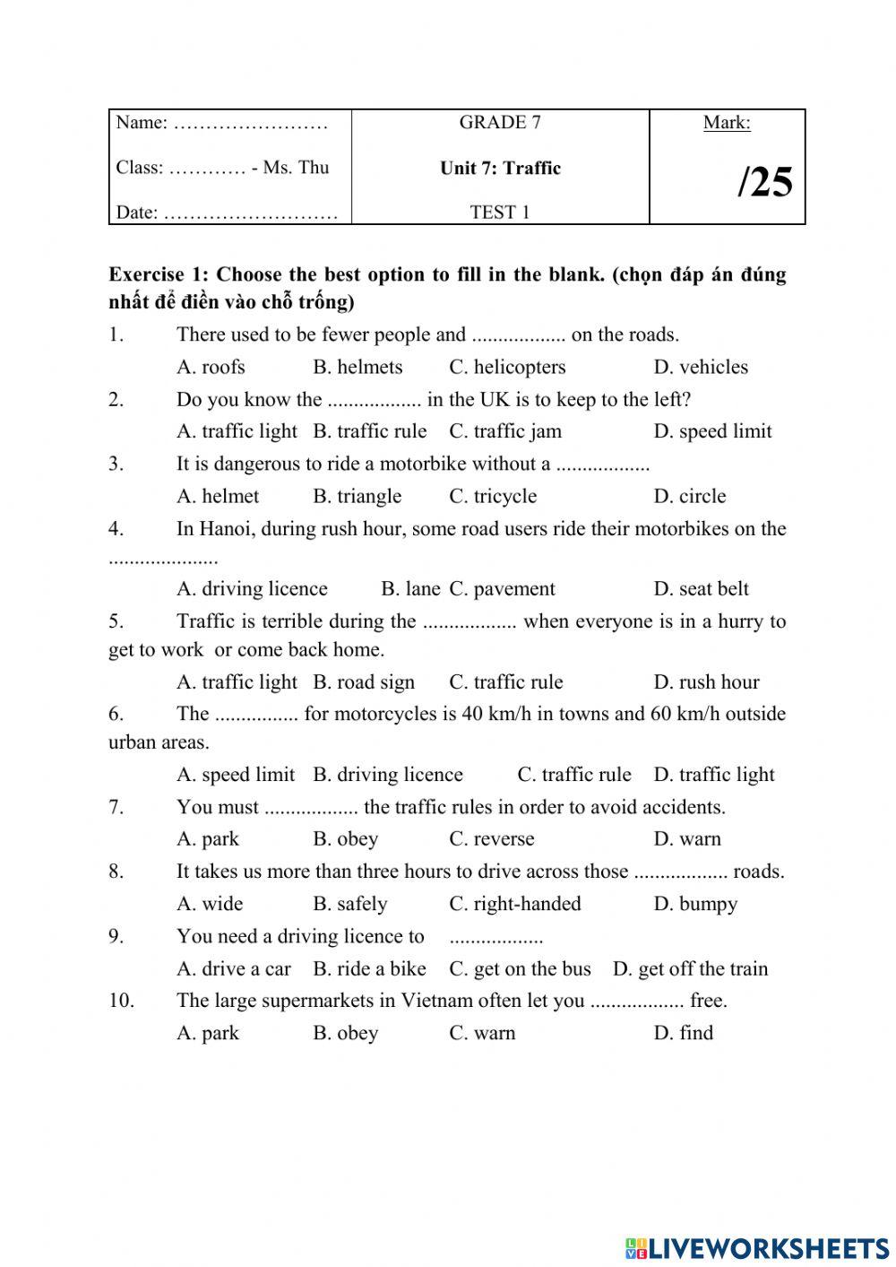 English 7 unit 7 test 1