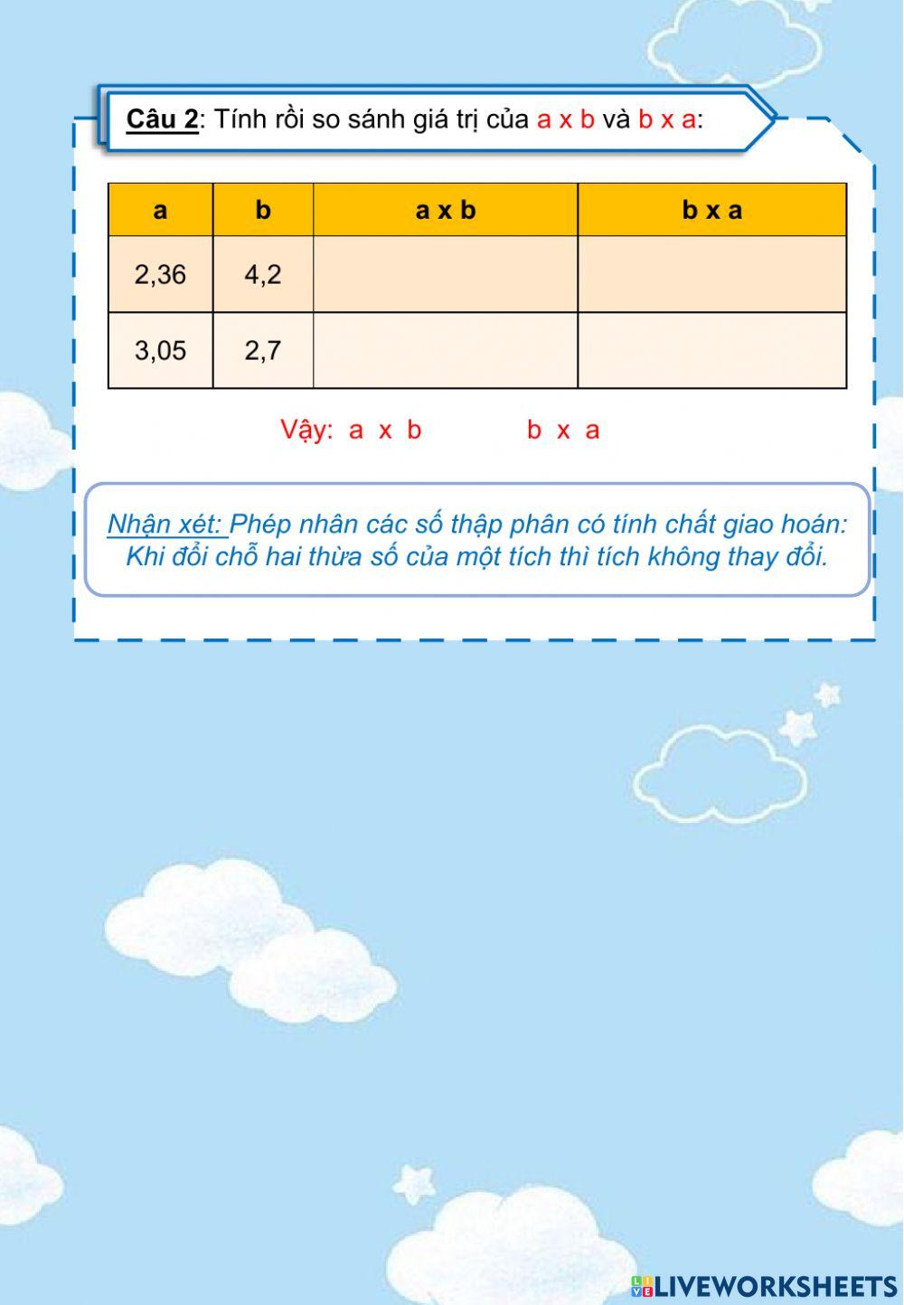 Nhân một số thập phân với một số thập phân