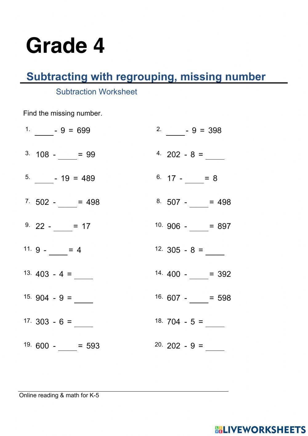 Subtraction without Regrouping