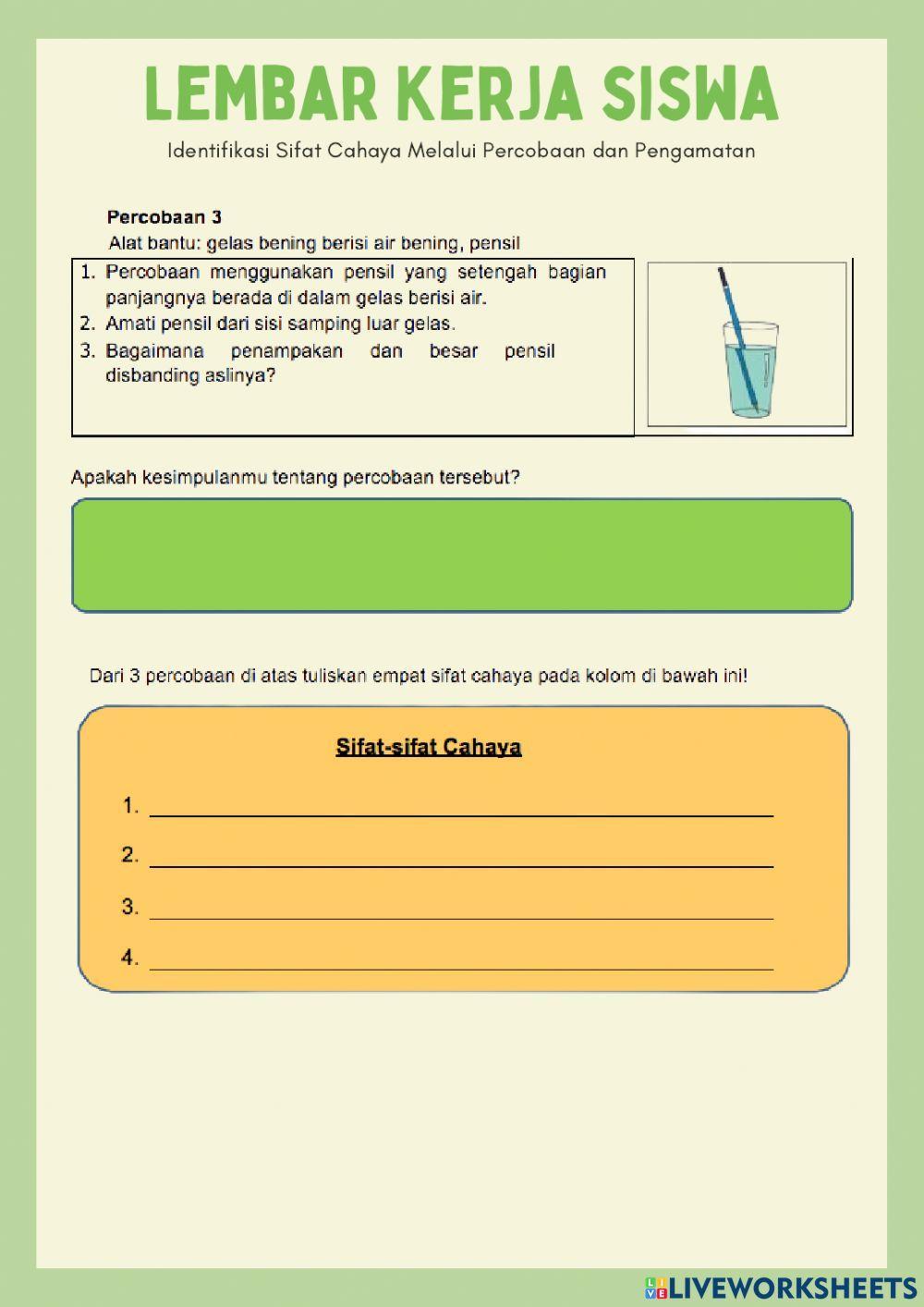 LKPD Percobaan Sifat-Sifat Cahaya