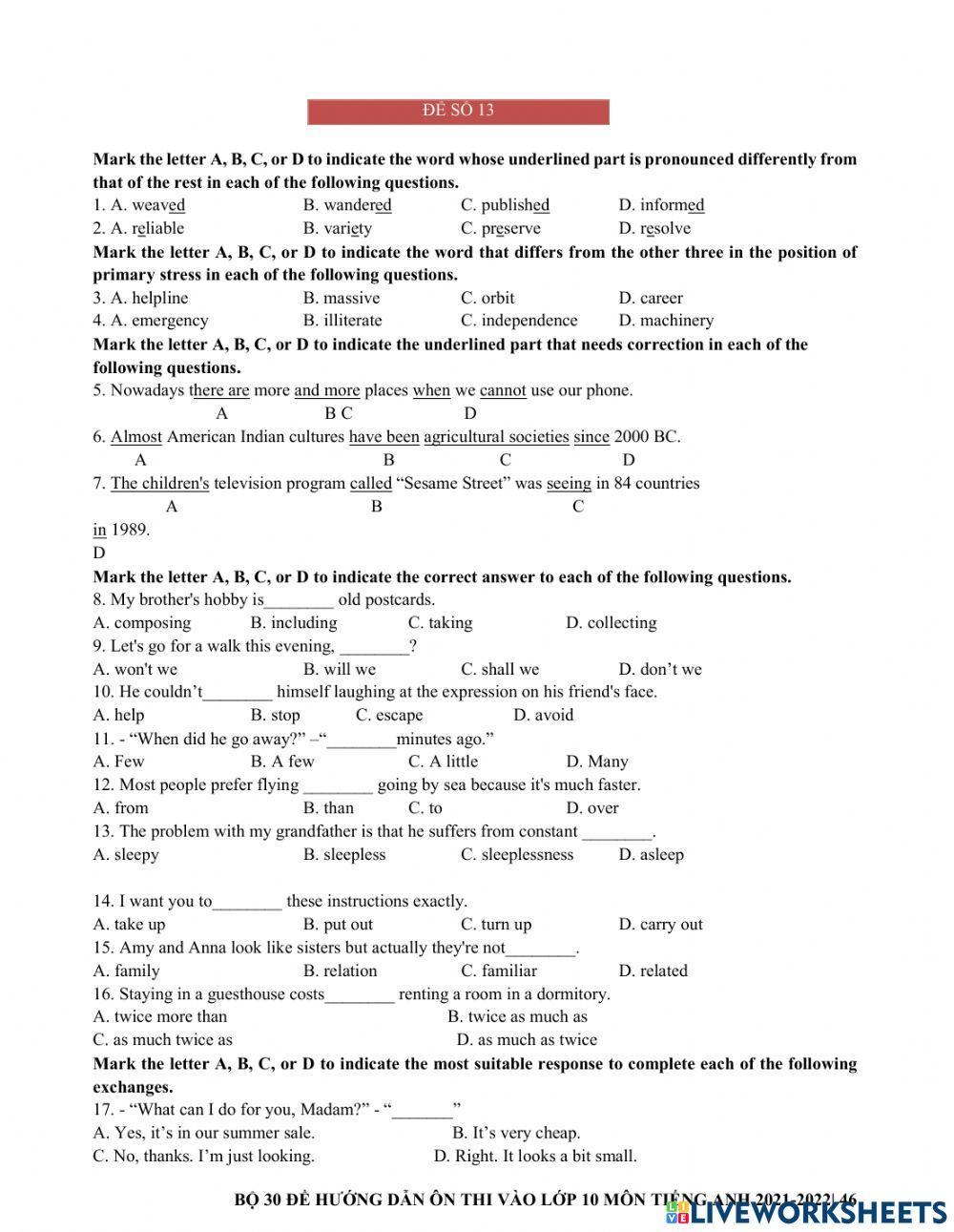 Ôn thi vào 10 - đề 13