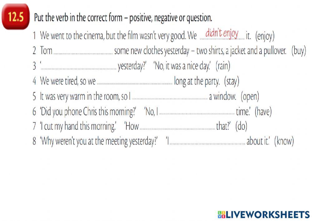 Unit 12 past simple negative and questions