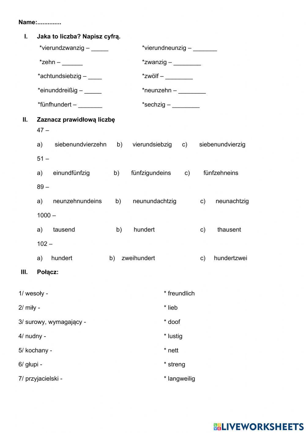 Zahlen und Adjektive
