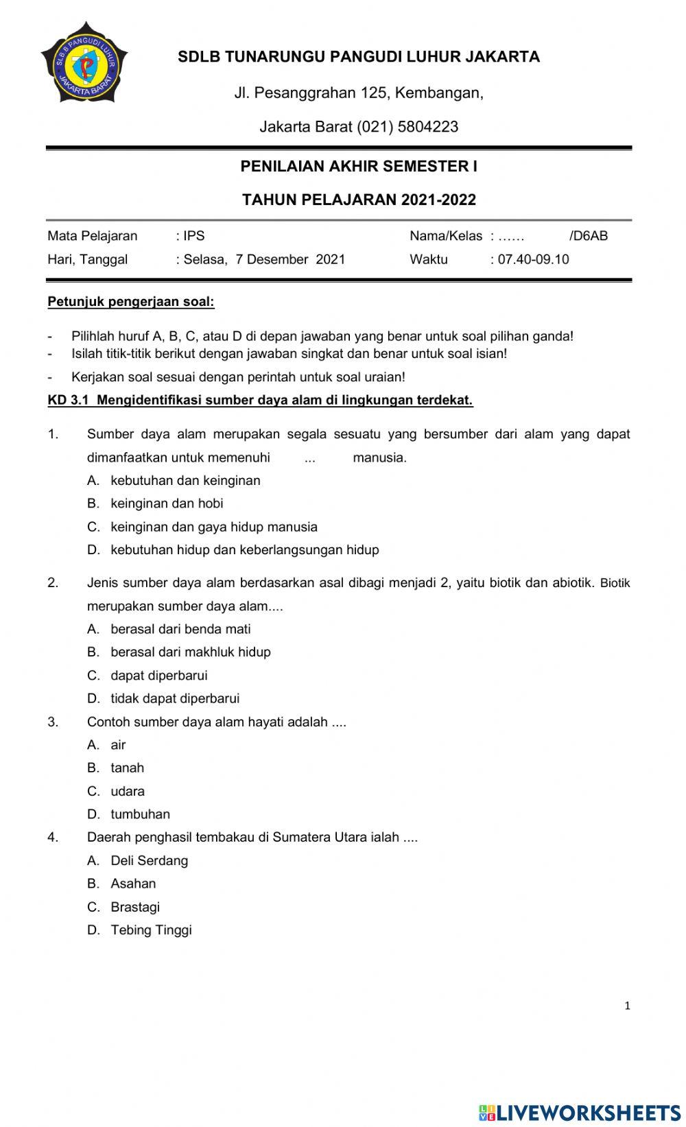 PAS IPS D6AB Selasa, 7 Desember 2021 Pukul 07.40-09.10l
