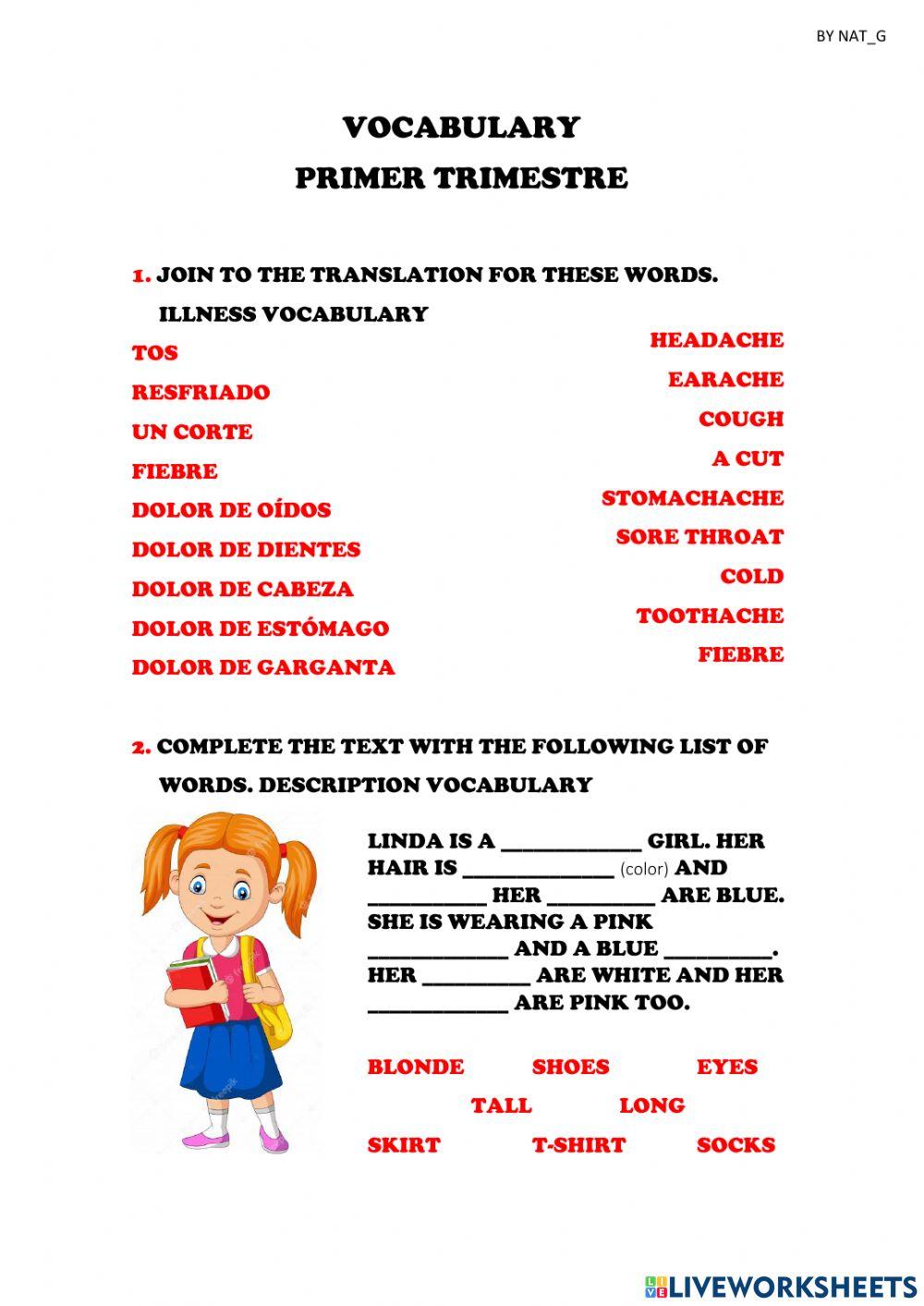 Illness and description vocabulary