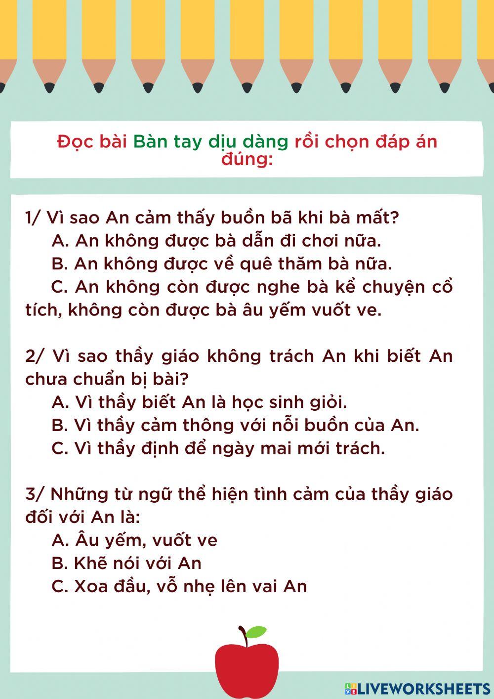 Đọc hiểu Bàn tay dịu dàng