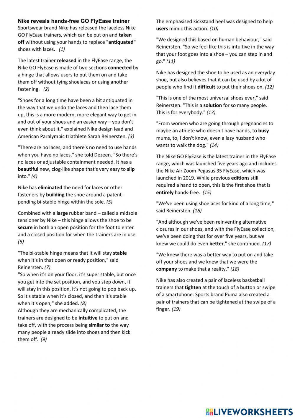 Nike article, synonyms and antonyms