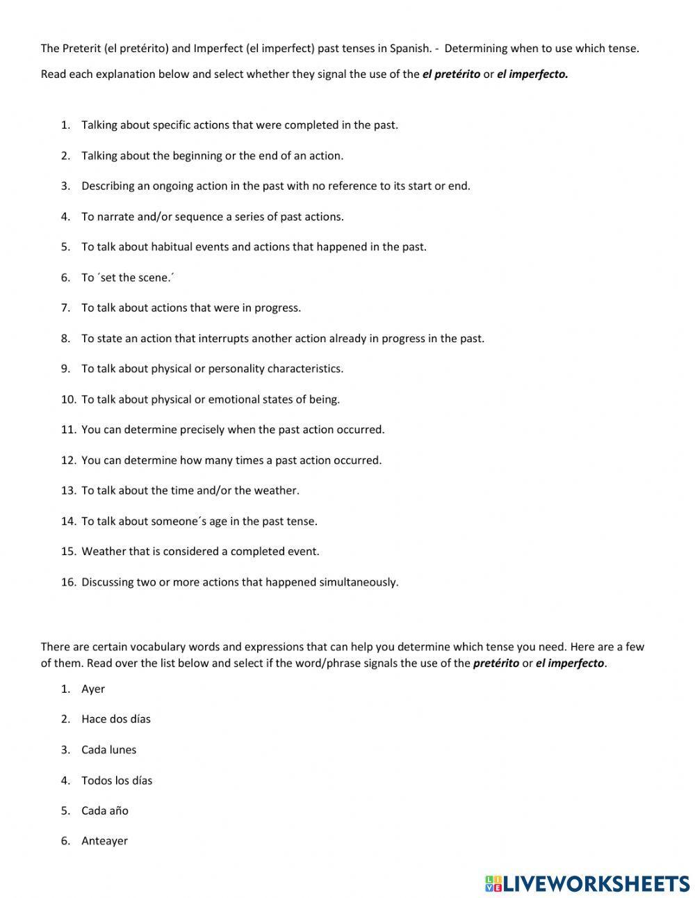 El pretérito vs. el imperfecto