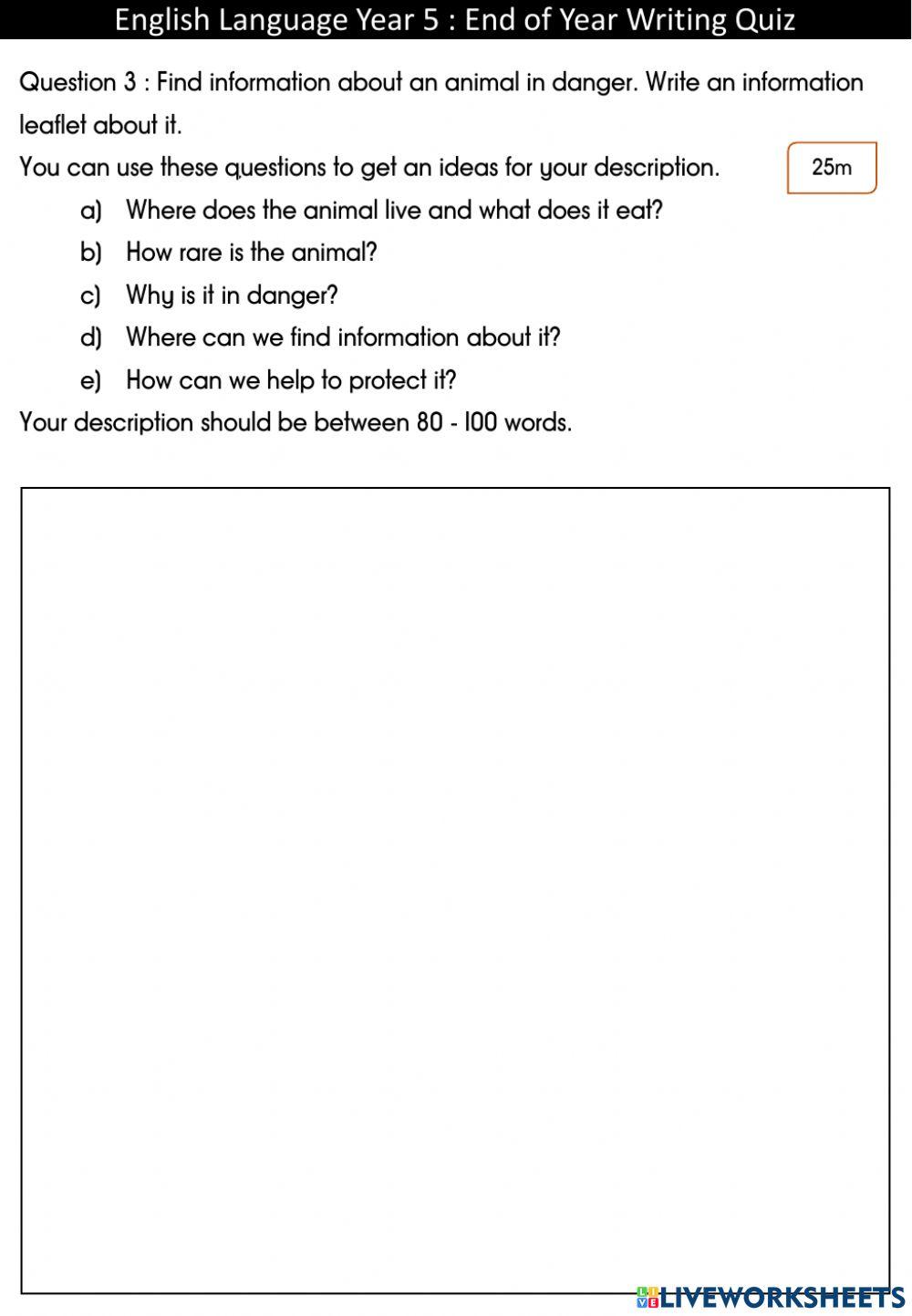 Year 5 Writing Quiz worksheet | Live Worksheets