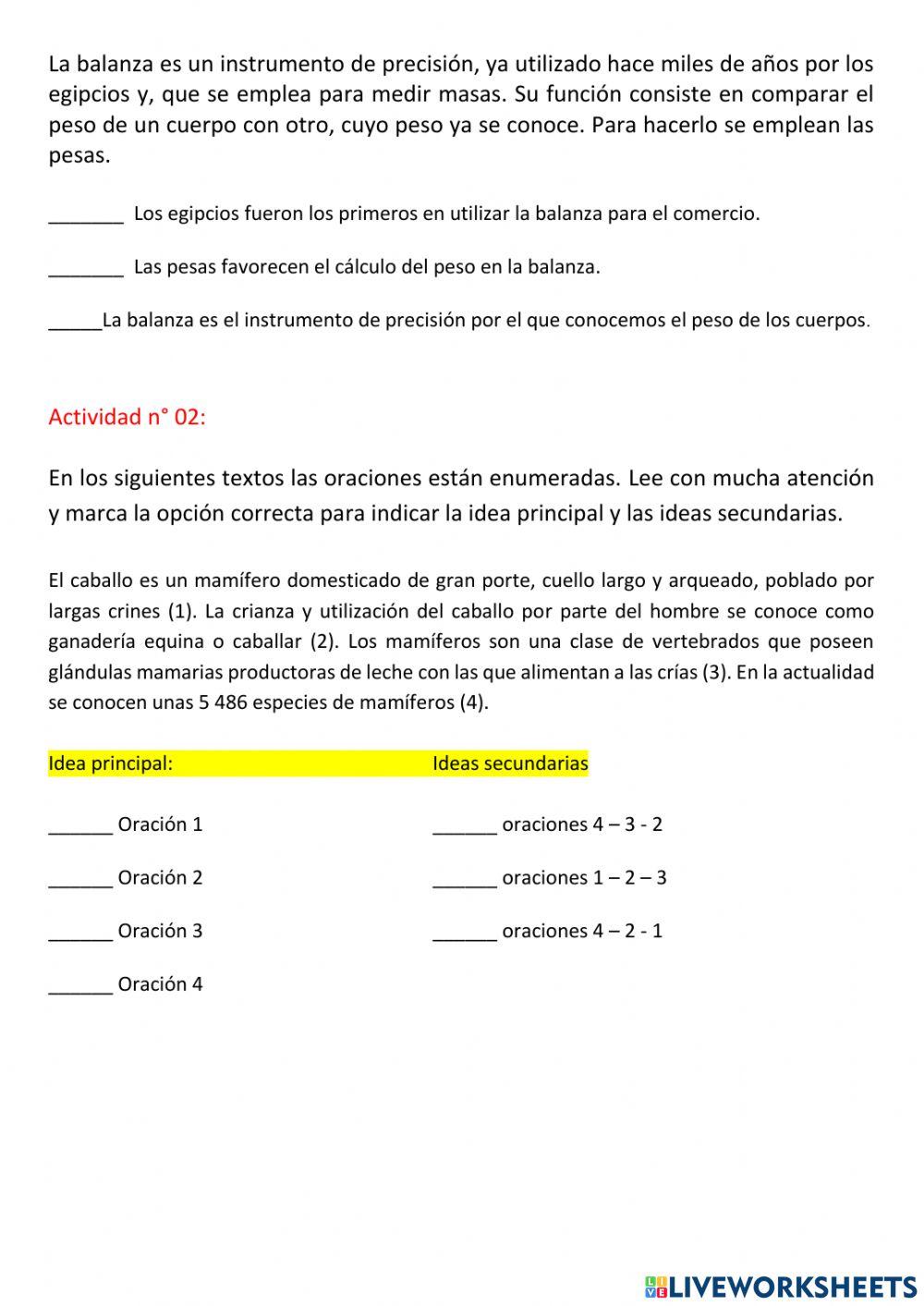 Ideas principales y secundarias