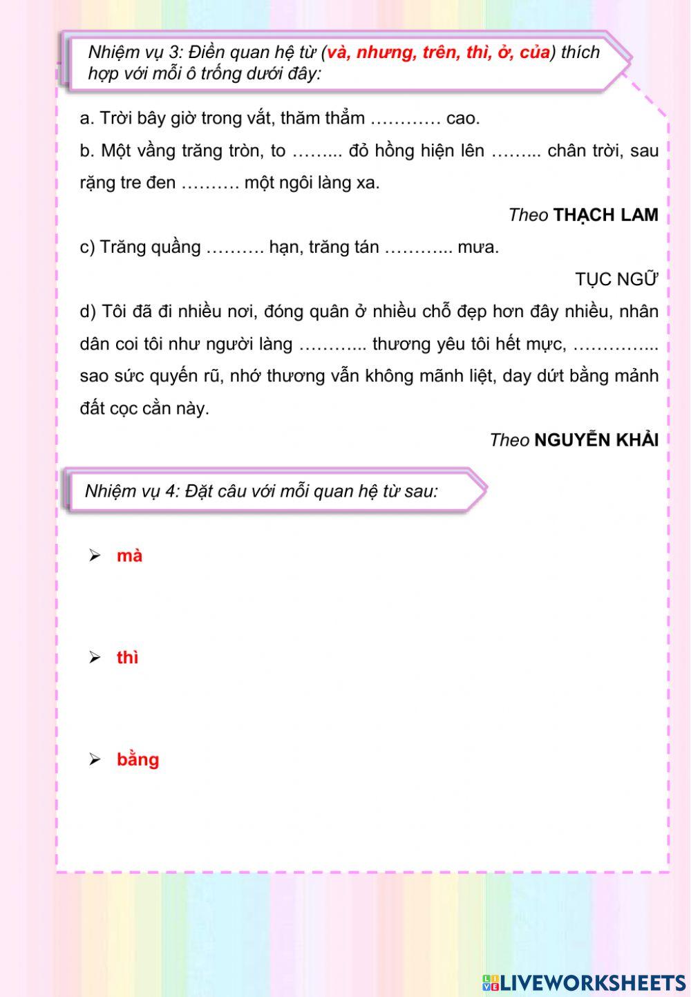 LTVC 5 - Luyện tập về quan hệ từ