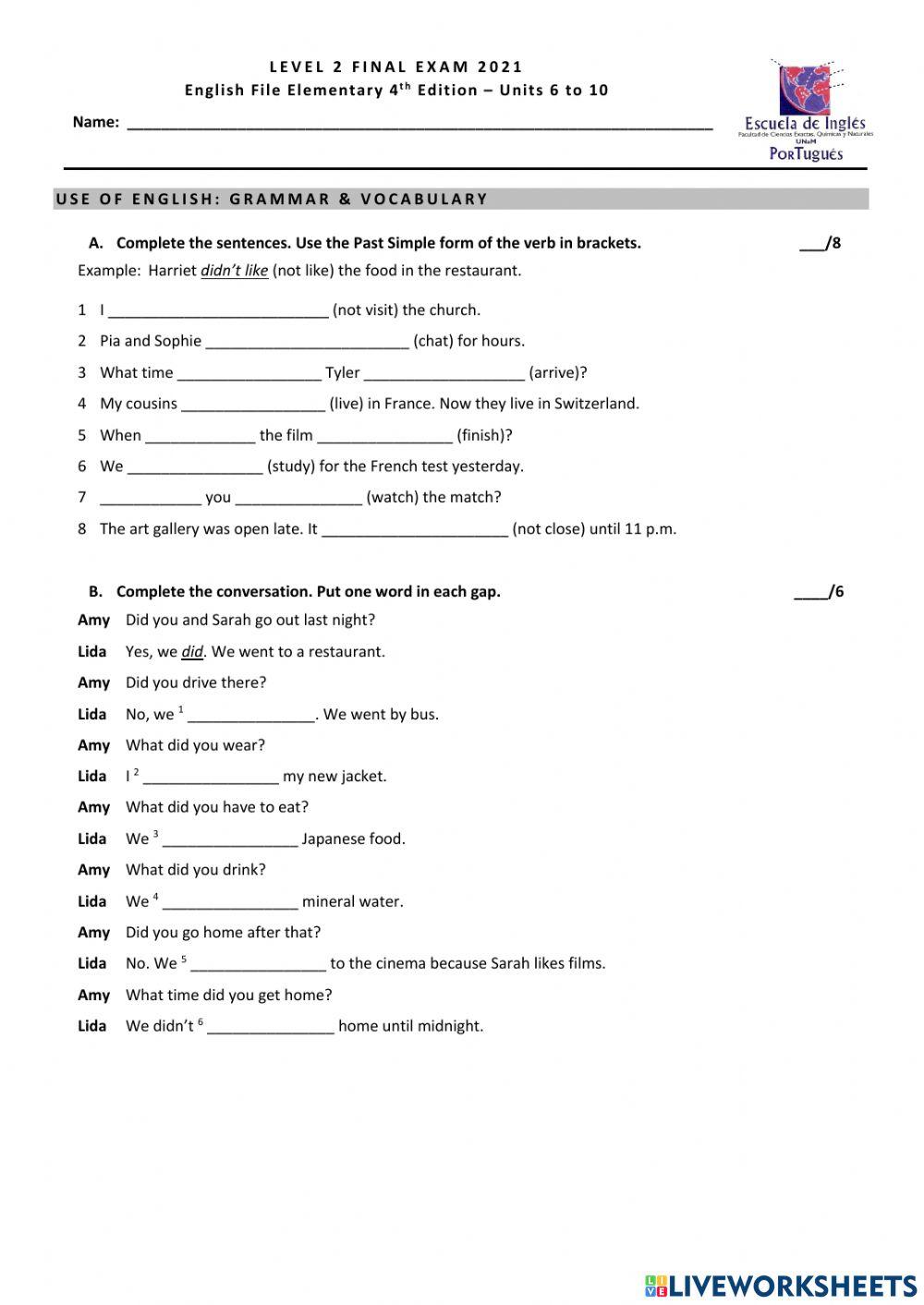 Final test level 2 adults