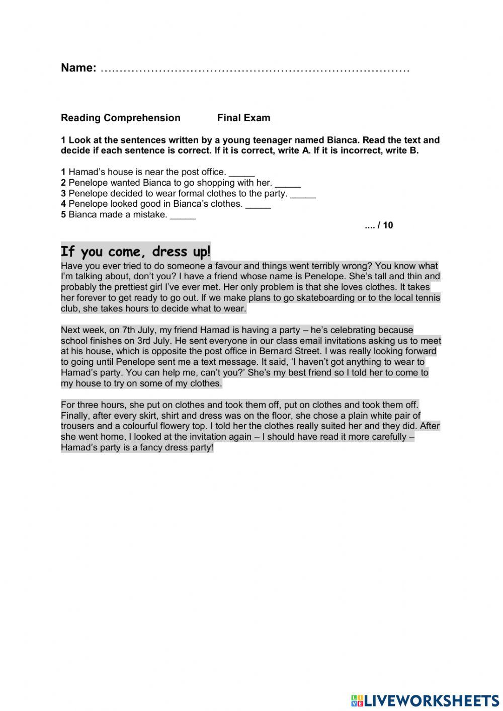 reading comp final exam laser A2