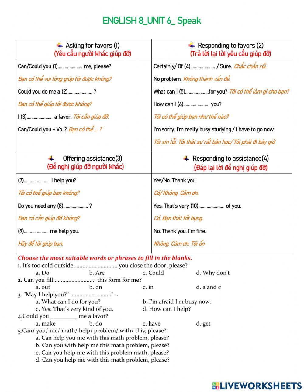 ENGLISH 8-UNIT 6- Speak