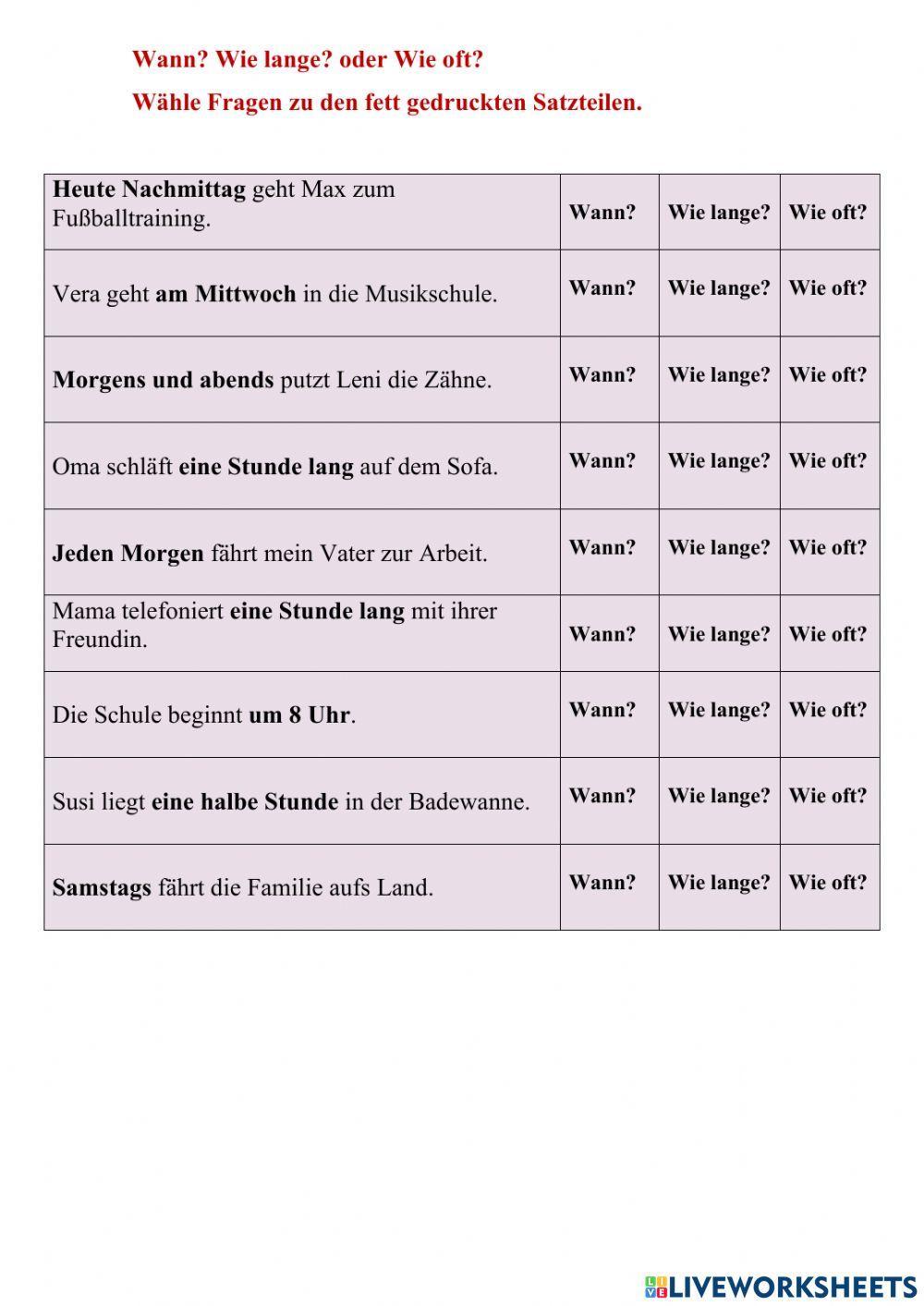 Wann? Wie lange? Wie oft?