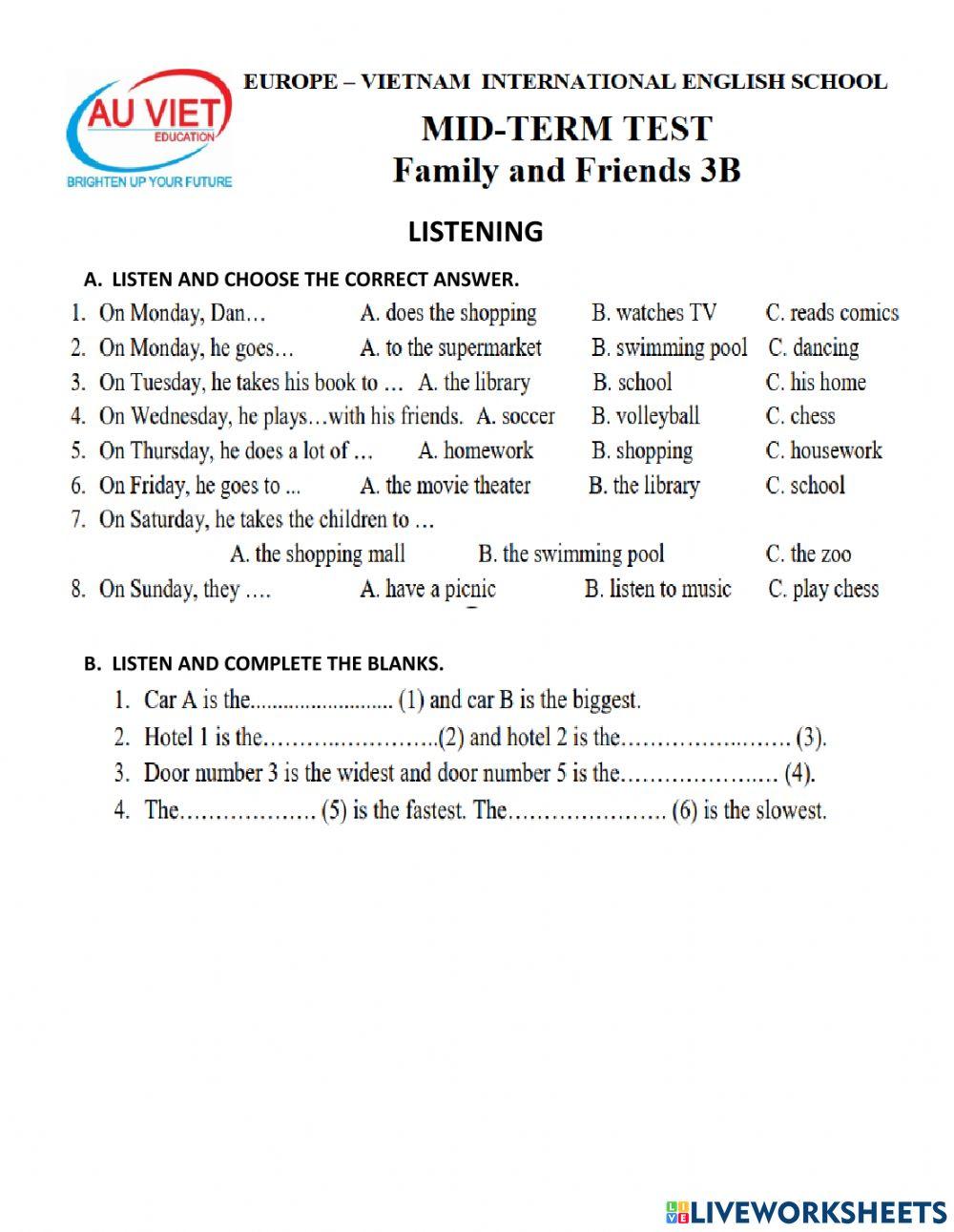 Listening midterm family 3b