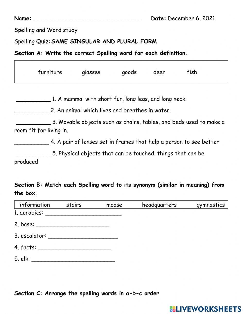 Same spelling singular and plural