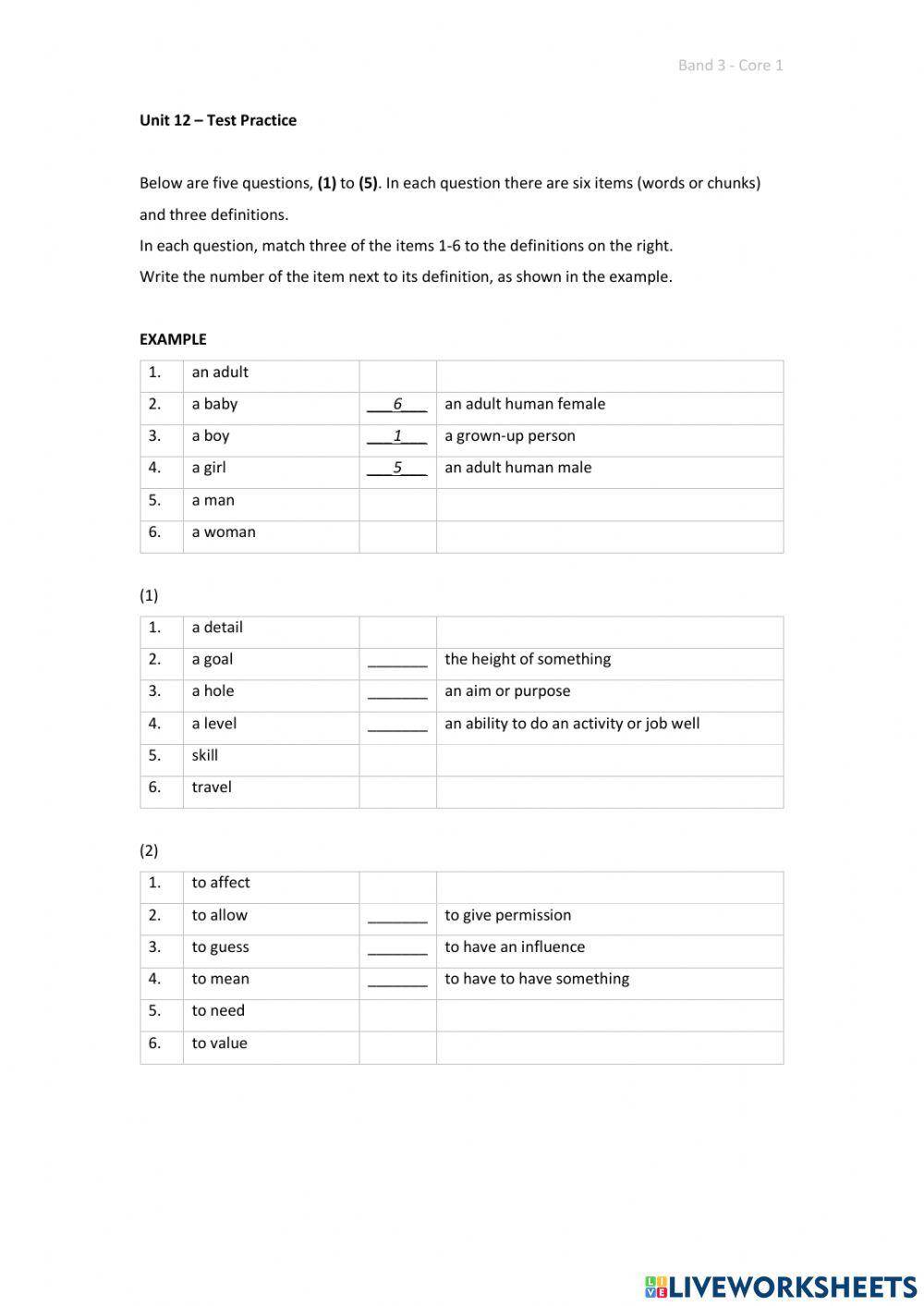 Band 3 (Core 1) - Unit 12 - Test