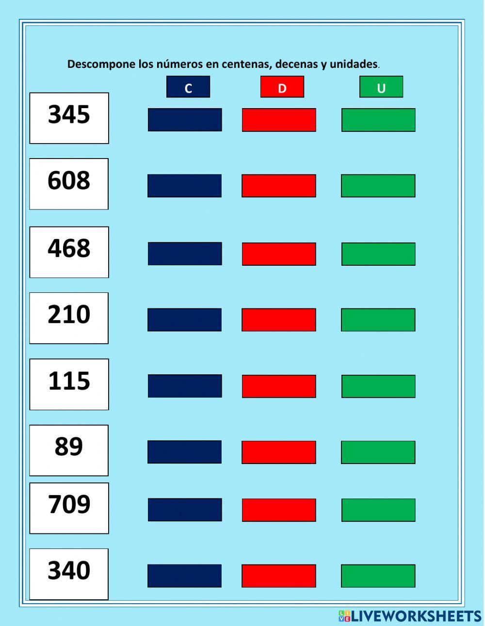 Descomponer números D,C,U