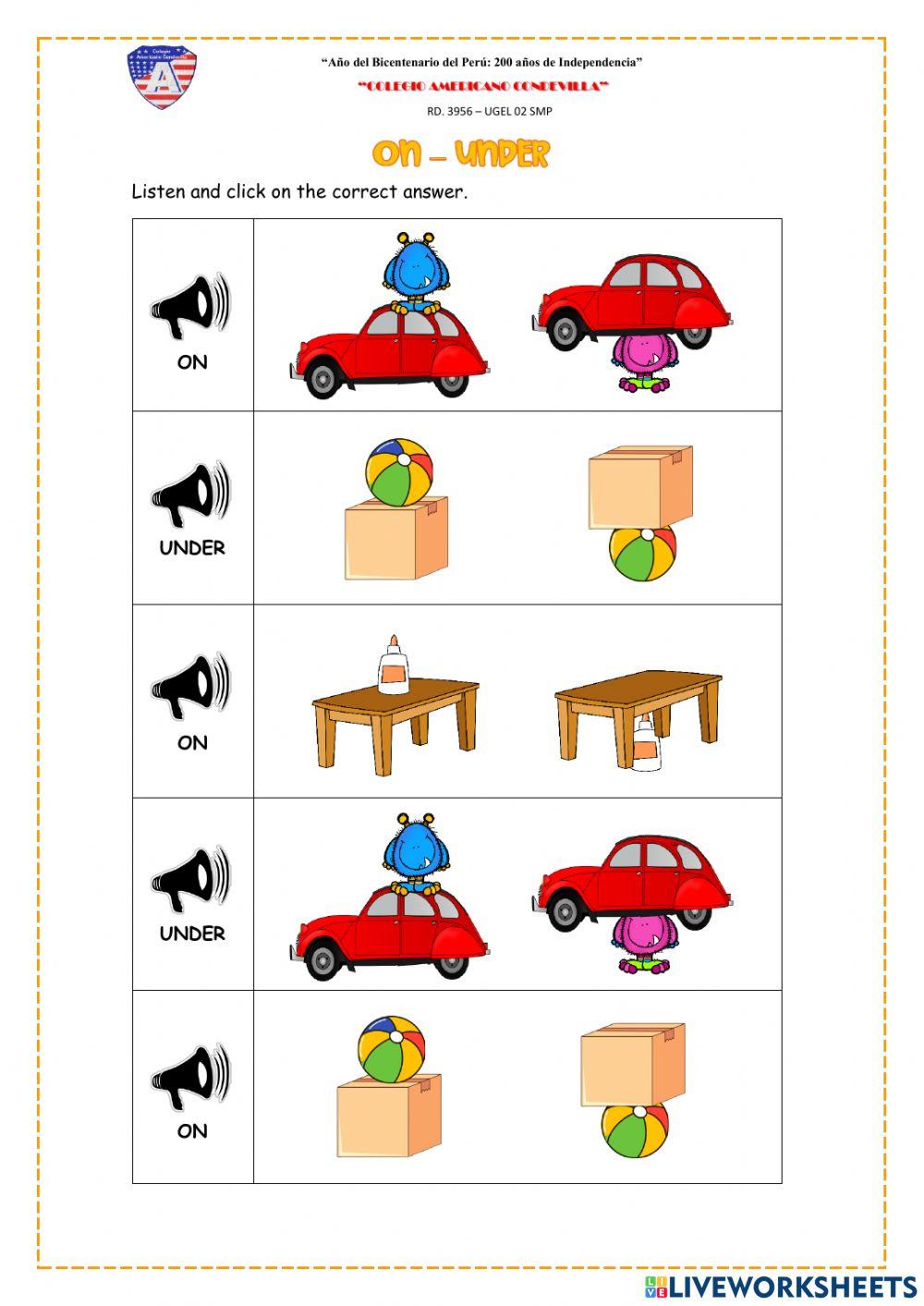 Prepositions ON - UNDER